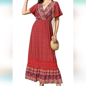 Women's Summer Boho Floral Short Sleeve Dress